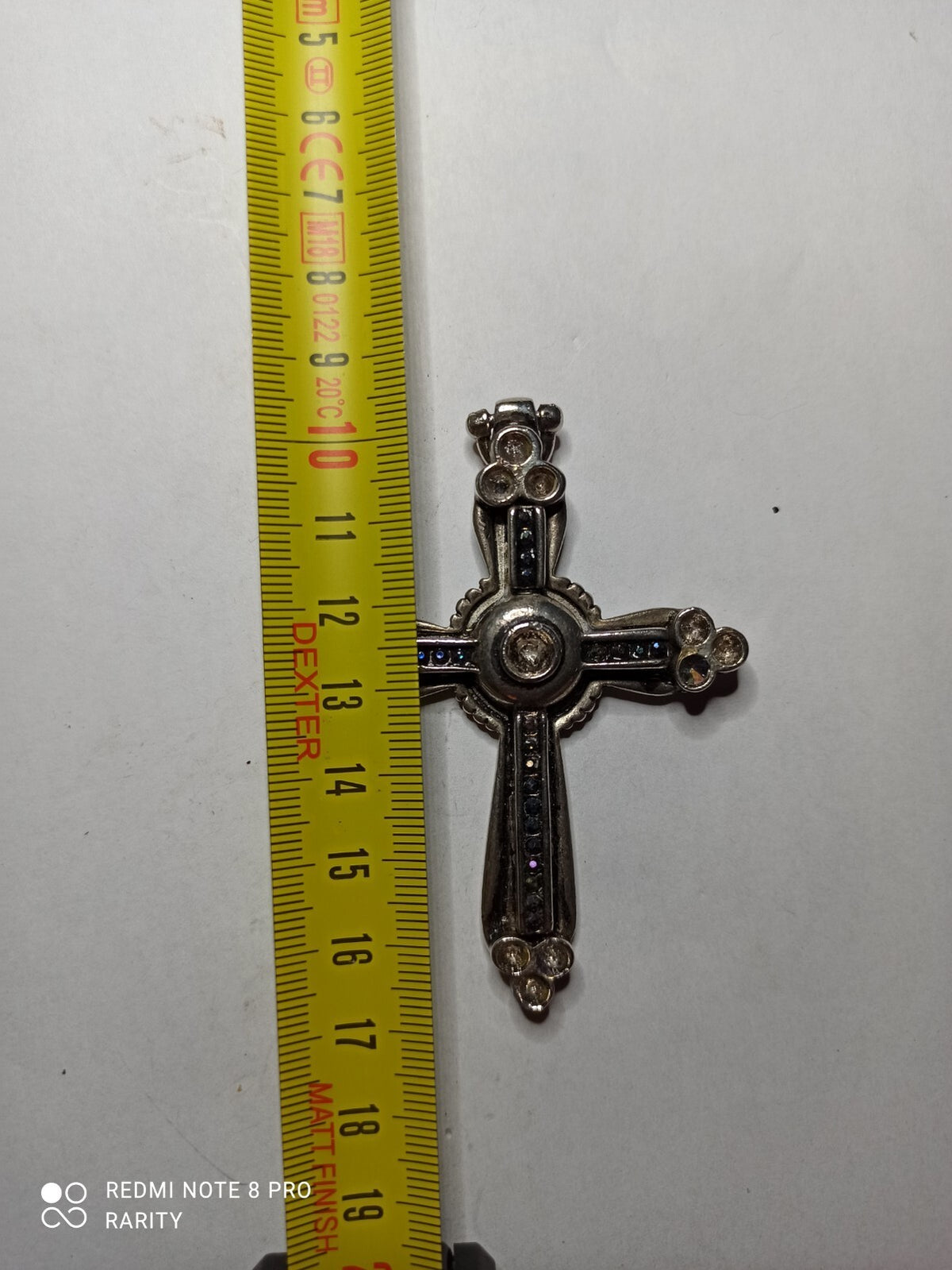 Vintage Fancy Cross Pendant, Ornate, Metallic Finish, Rhinestone Decor