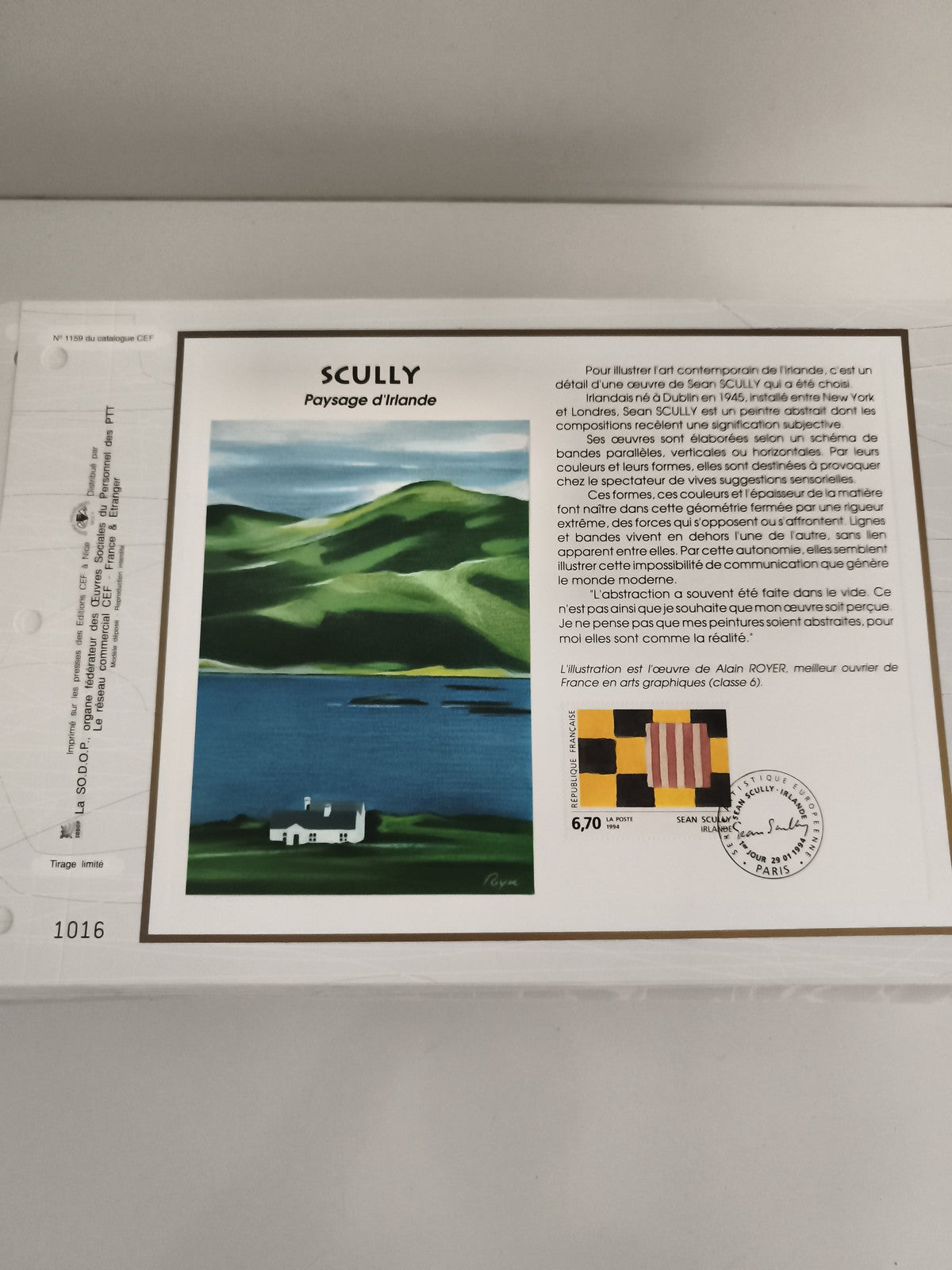 Feuillet CEF Scully Paysage d’Irlande timbre 6,70 F oblitéré philatélie