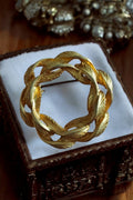 Broche couronne laurier vintage dorure sur métal, bijou ancien feuille or