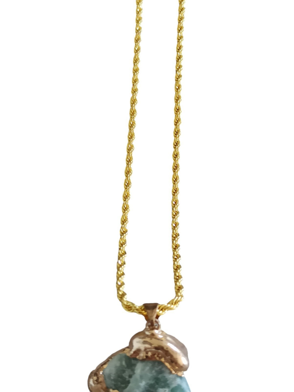 Collier pendentif femme plaqué or pierre verte lapis lazuli aventurine