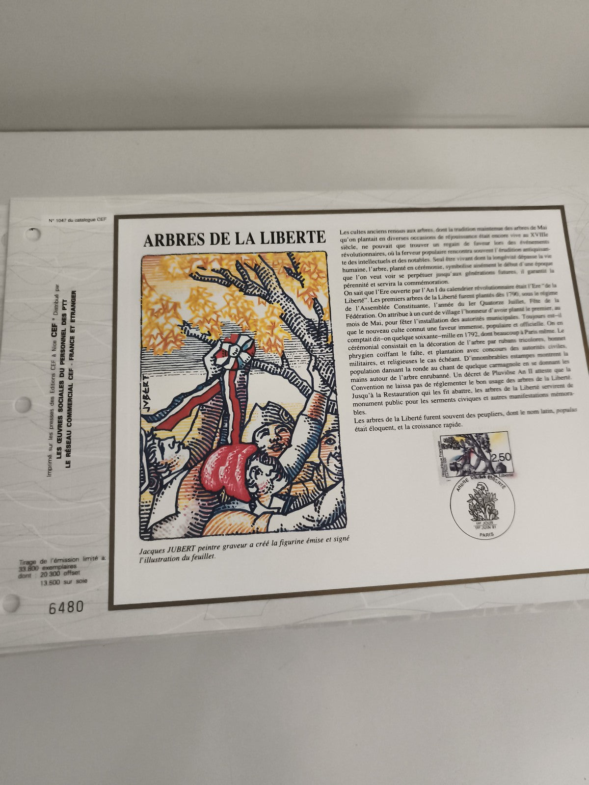 Feuillet CEF Arbres de la Liberté timbre 2,50 F illustré Jacques Jubert