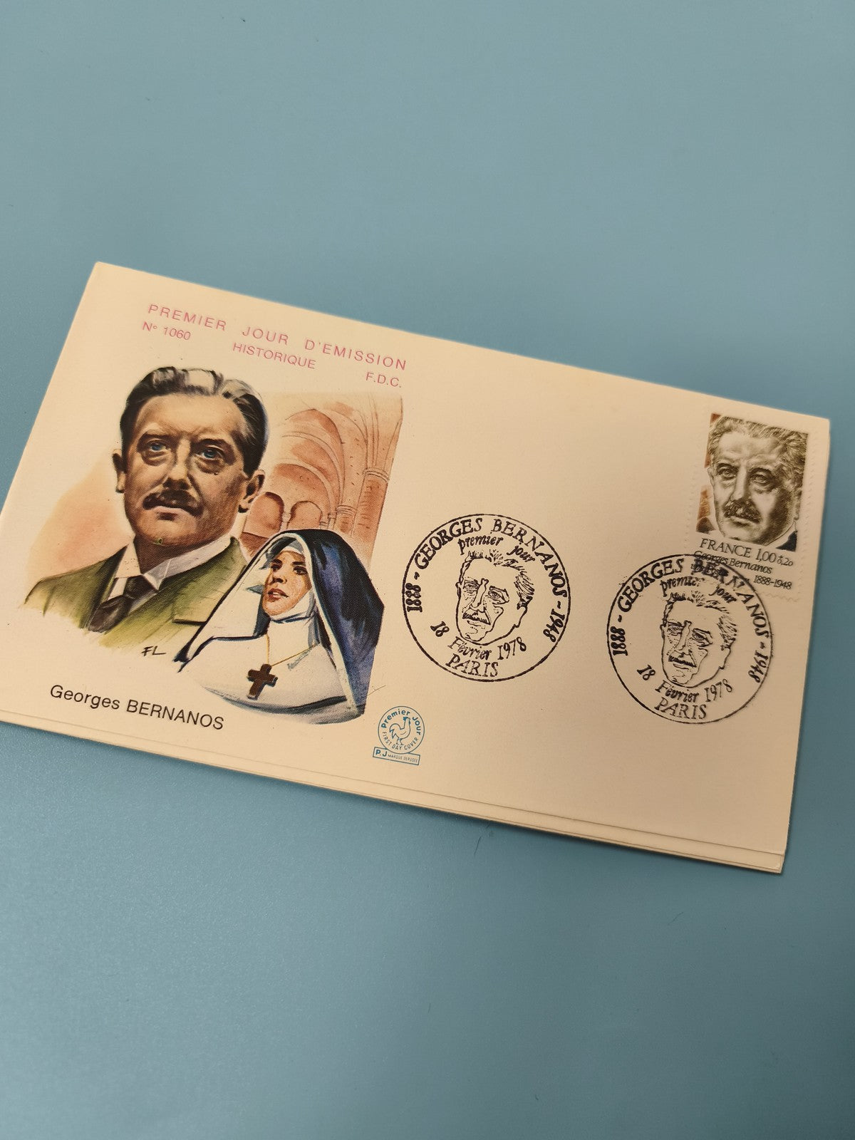 Enveloppe premier jour FDC Georges Bernanos timbre 1978 illustration couleur