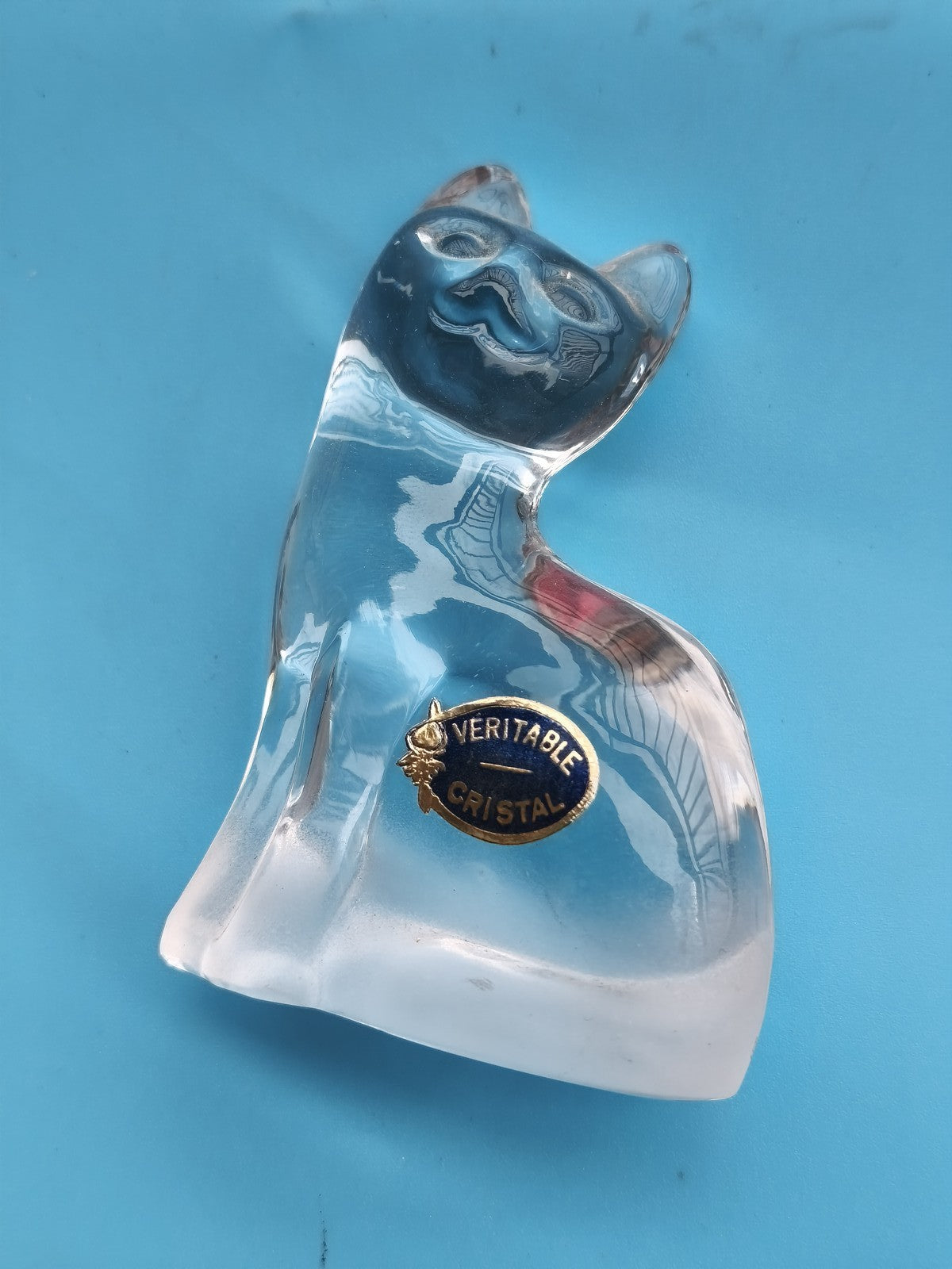 Vintage retro crystal cat sculpture, decorative collectible item