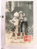 Carte postale ancienne Bonne Année 1932 enfants ombrelle timbre CPA rétro