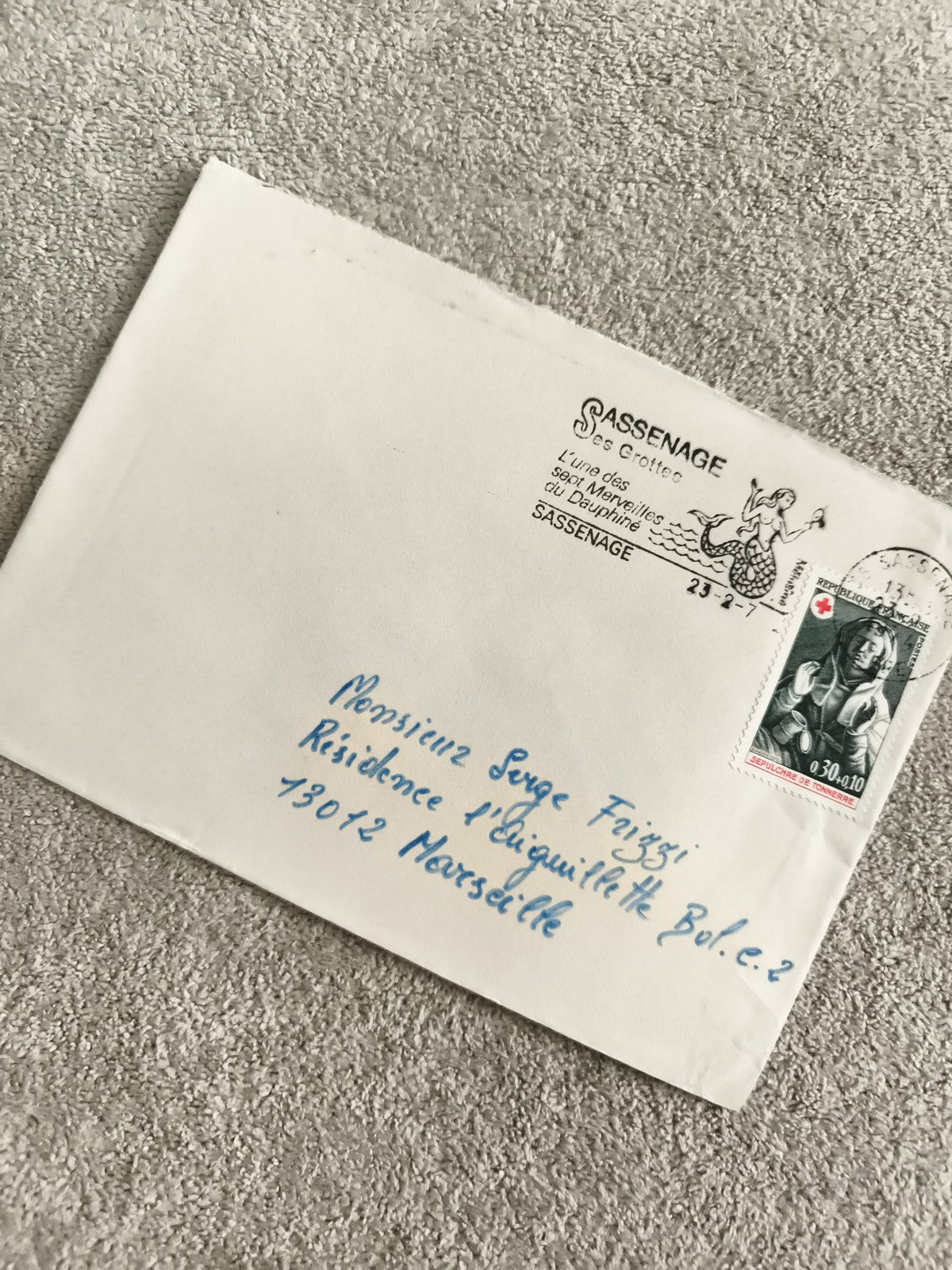 Lettre oblitérée Sassenage 1971 timbre République Orphée Philatélie