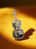 Broche vintage violon argenté, bijou fantaisie musique, brooch instrument