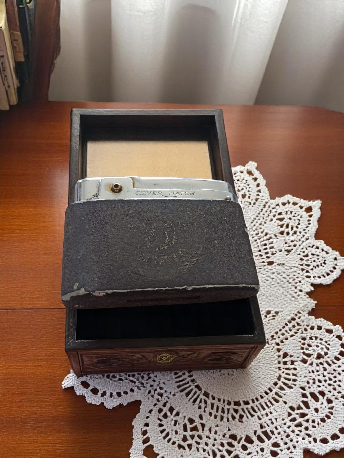 Briquet vintage Silver Match ancien, finition chromée, rare, avec coffret