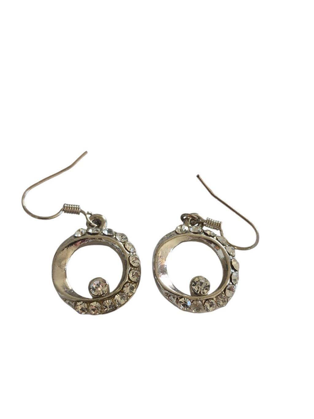 Boucles d?oreilles vintage cercle strass pendantes aspect argenté rétro