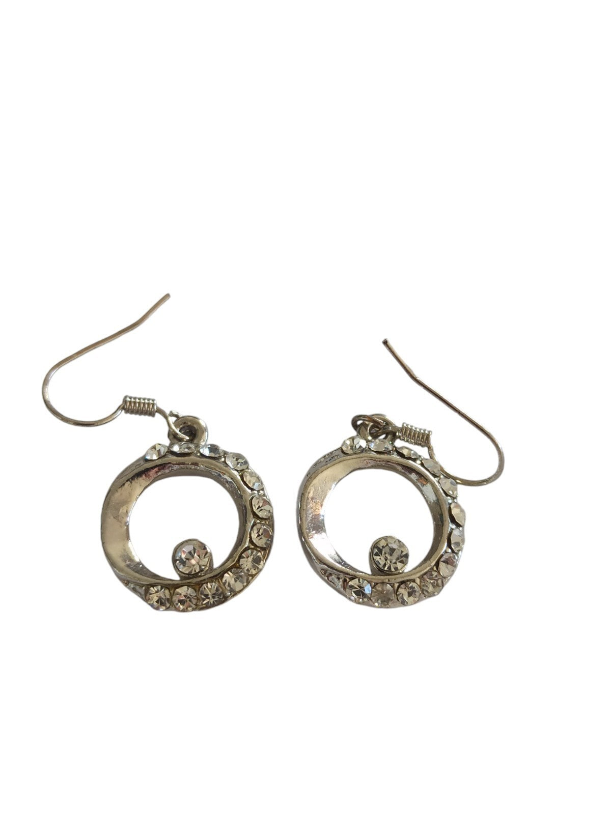 Boucles d?oreilles vintage cercle strass pendantes aspect argenté rétro