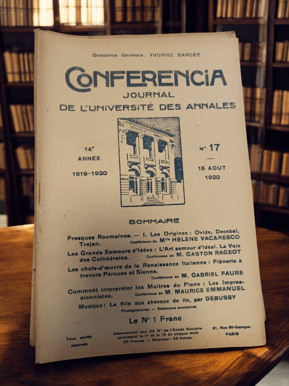 Revue ancienne Conférencia 1920 Université des Annales journal vintage rétro Par