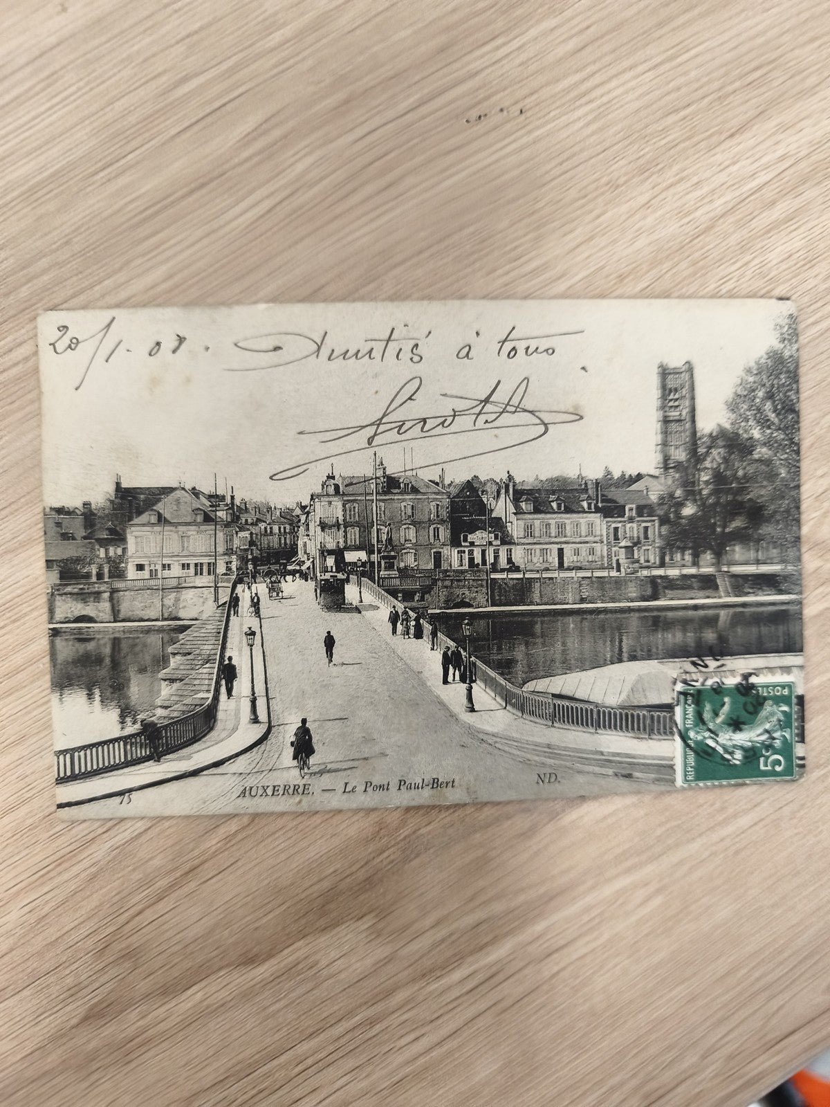 Ancienne carte postale CPA Auxerre Pont Paul-Bert écrite timbre 5c vintage