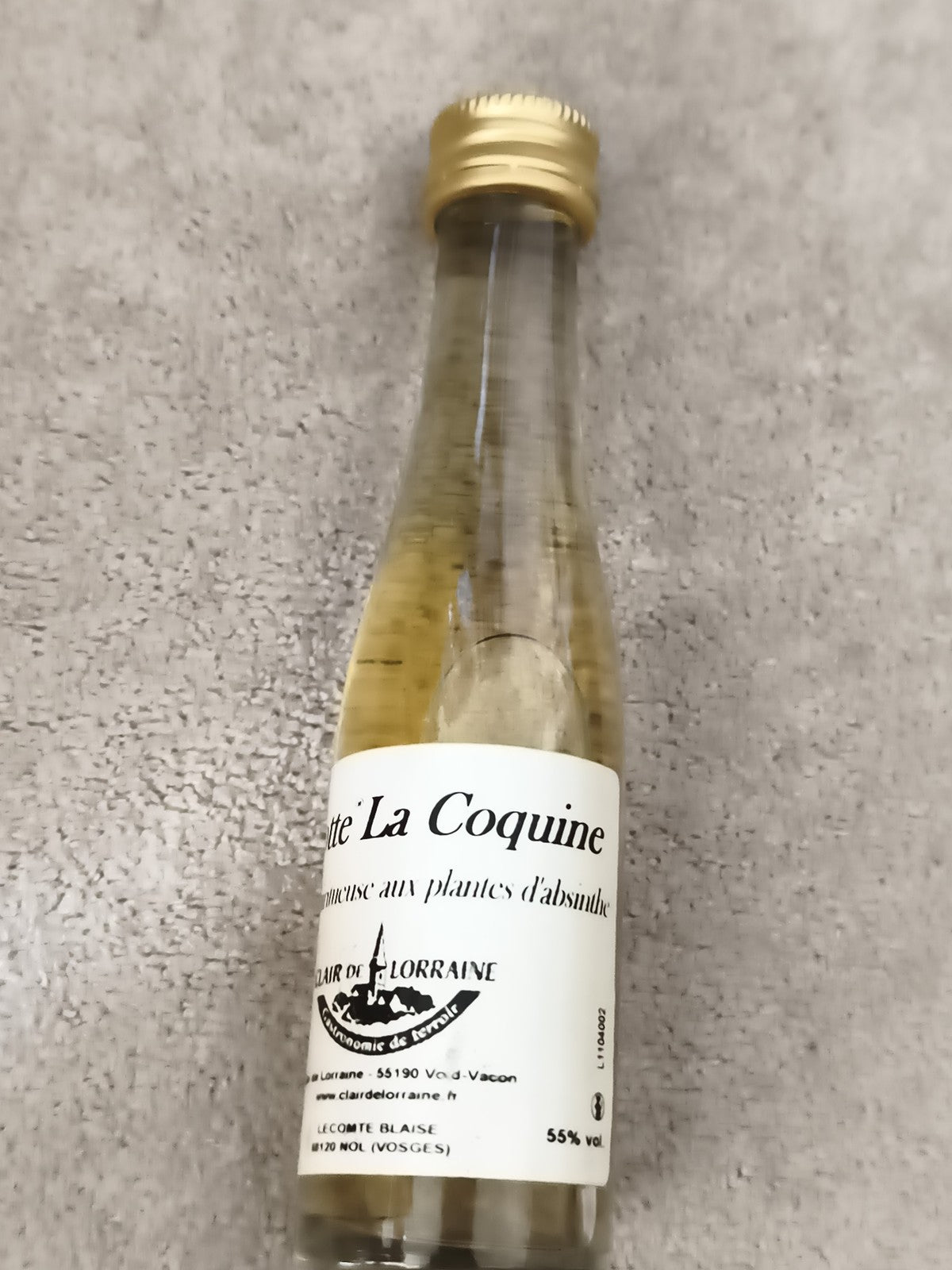 Mini-bouteille alcool La Coquine absinthe Clair de Lorraine 55% déco bar