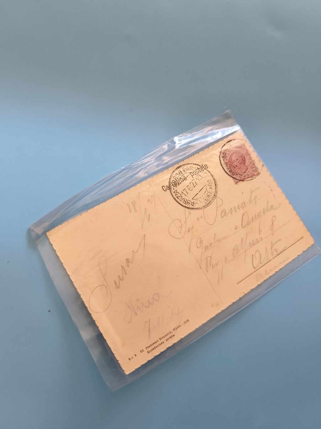 Carte postale ancienne italienne vintage avec timbre colonial et oblitération d'