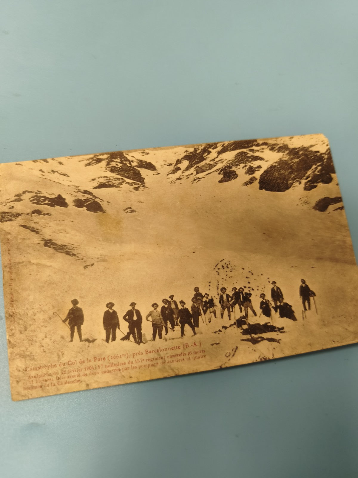 Ancienne carte postale animée catastrophe Col de la Pare avalanche militaire rar