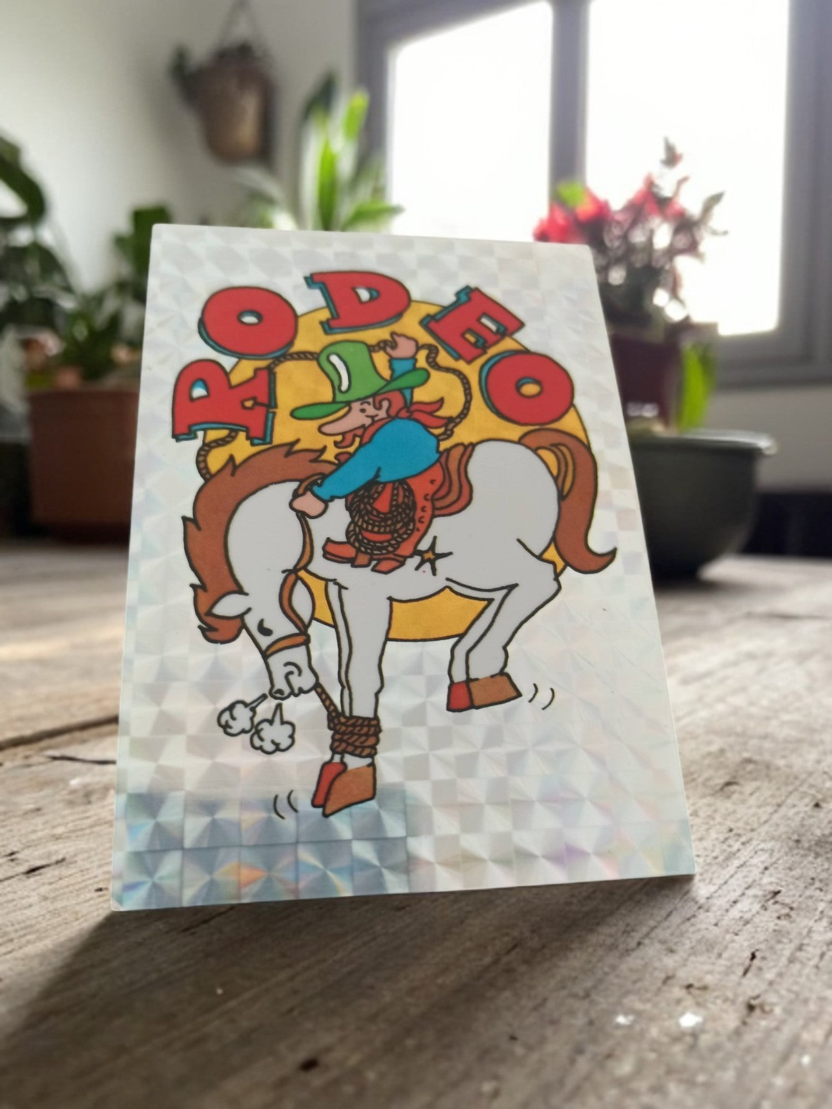 Autocollant Panini vintage effet holographique RODEO cowboy cheval rétro rare