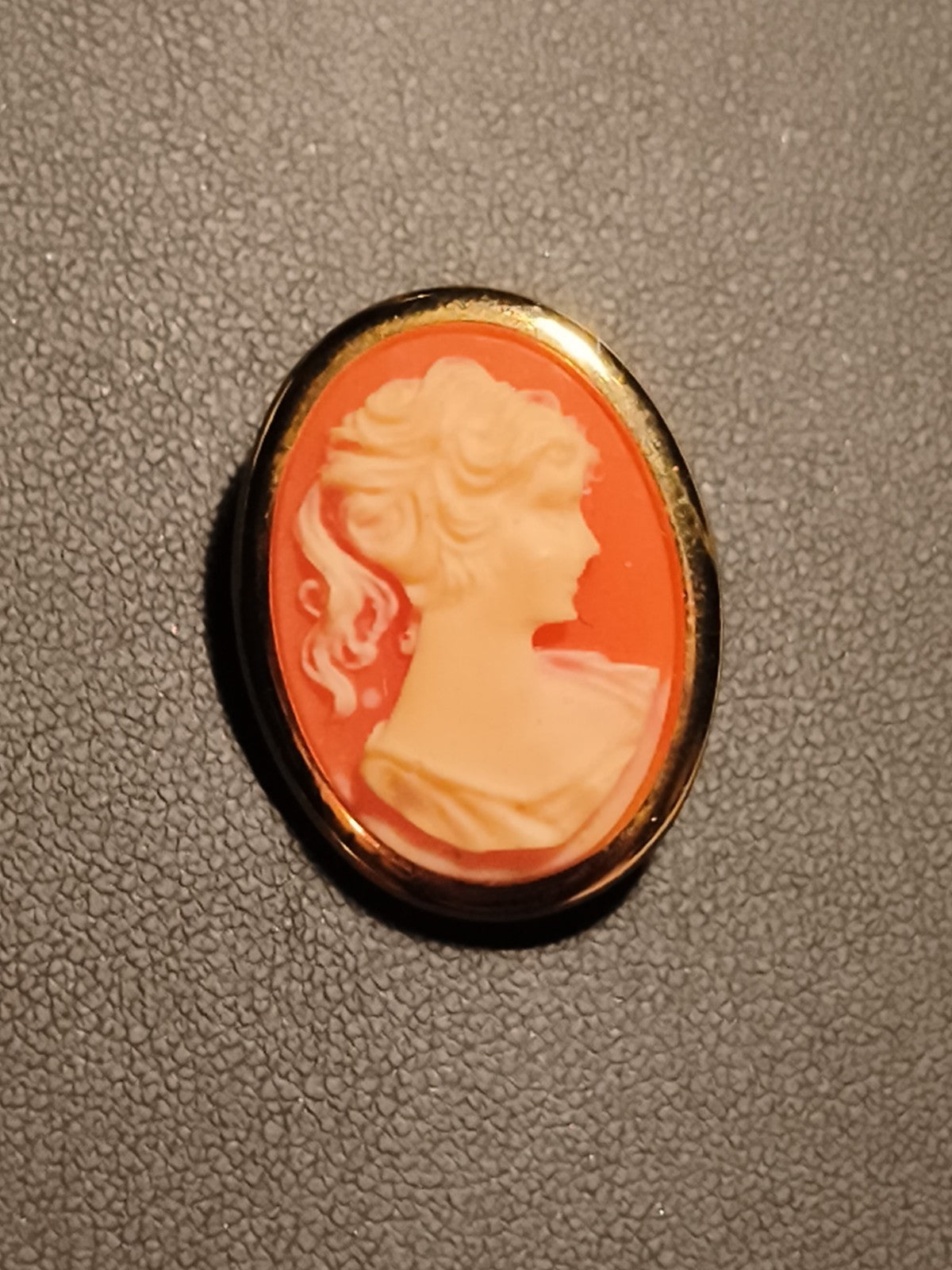 Broche camée vintage médaillon femme profil doré bijou fantaisie rétro