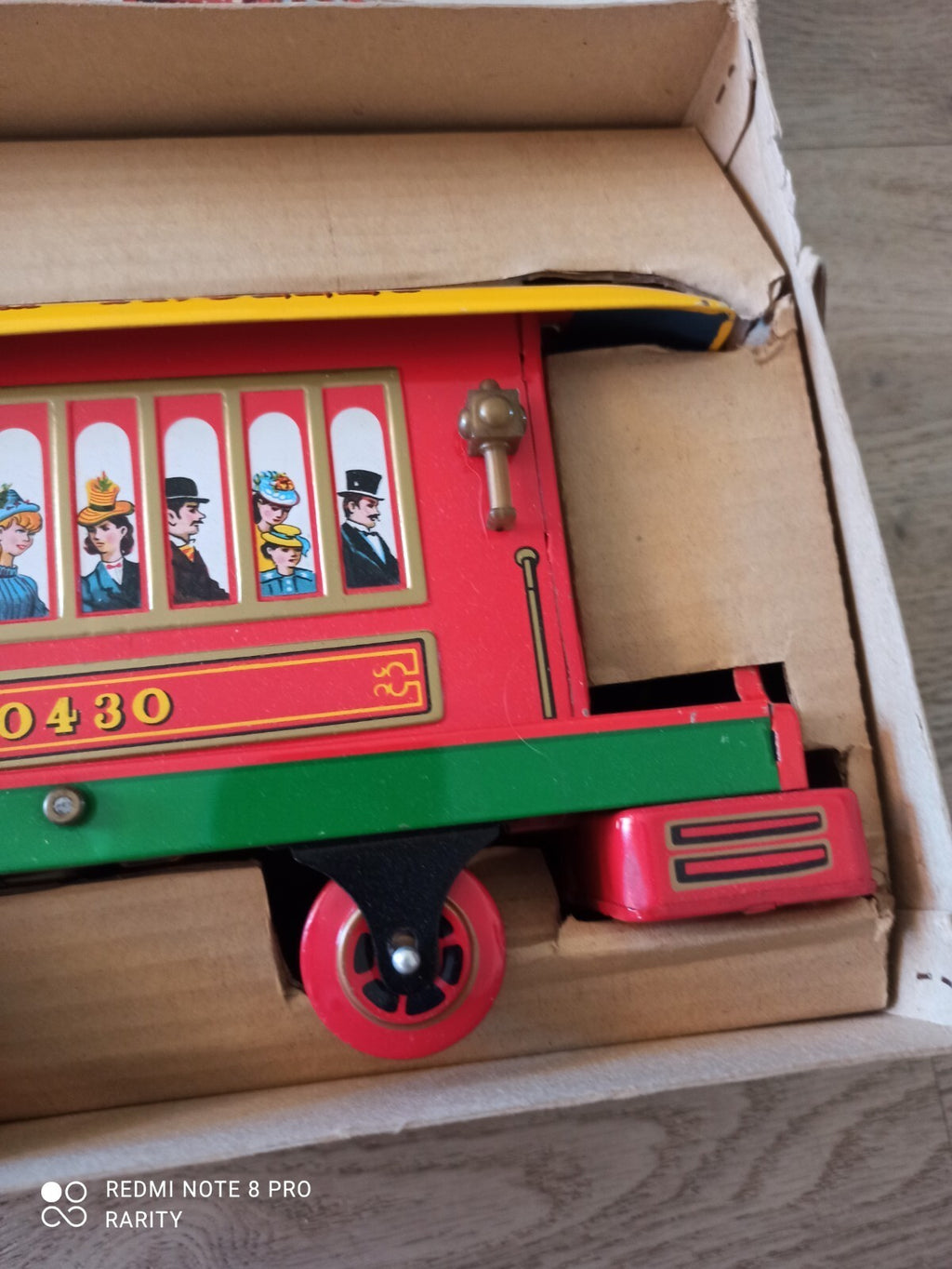 Jouet ancien Tinkling Trolley Masudaya Japan tram vintage 1940s boîte illustrée