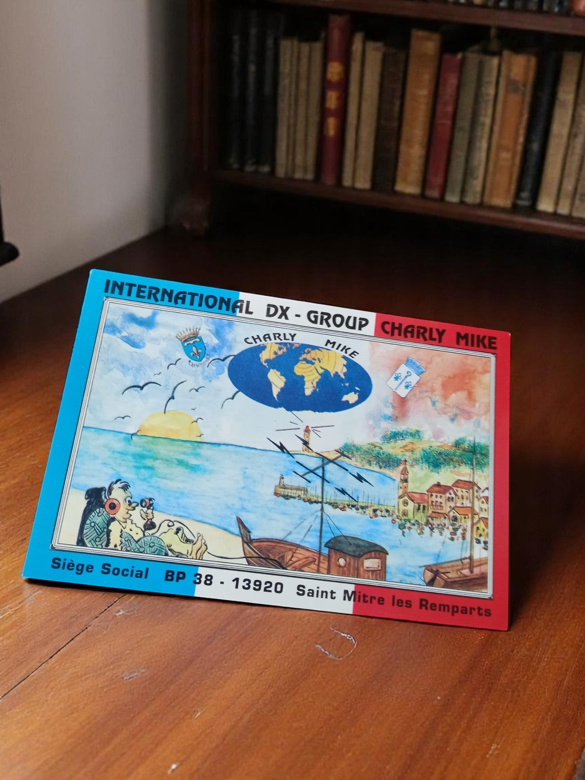 Carte QSL radio amateur vintage Charly Mike International DX années 1960 rétro
