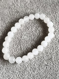 Bracelet perles blanches pierres naturelles élastique, bijou femme homme