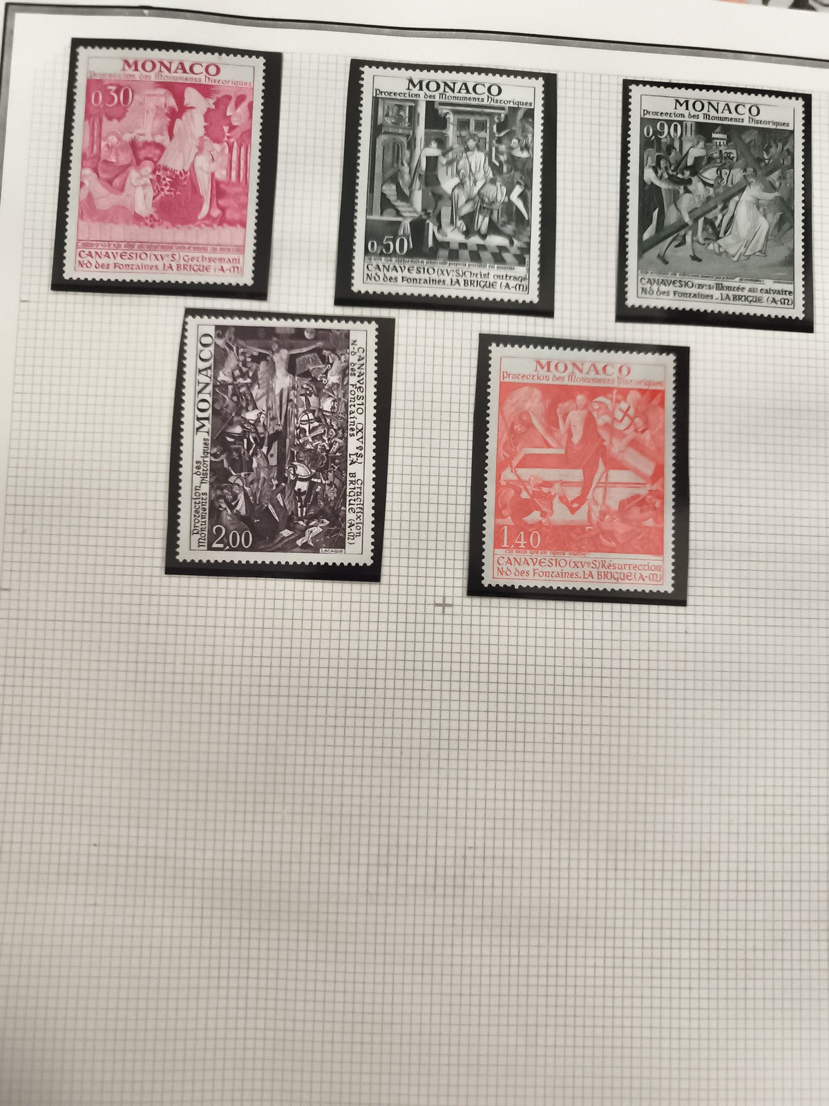 Timbres Monaco Canavesio Procession Monuments historiques lot x5 philatélie