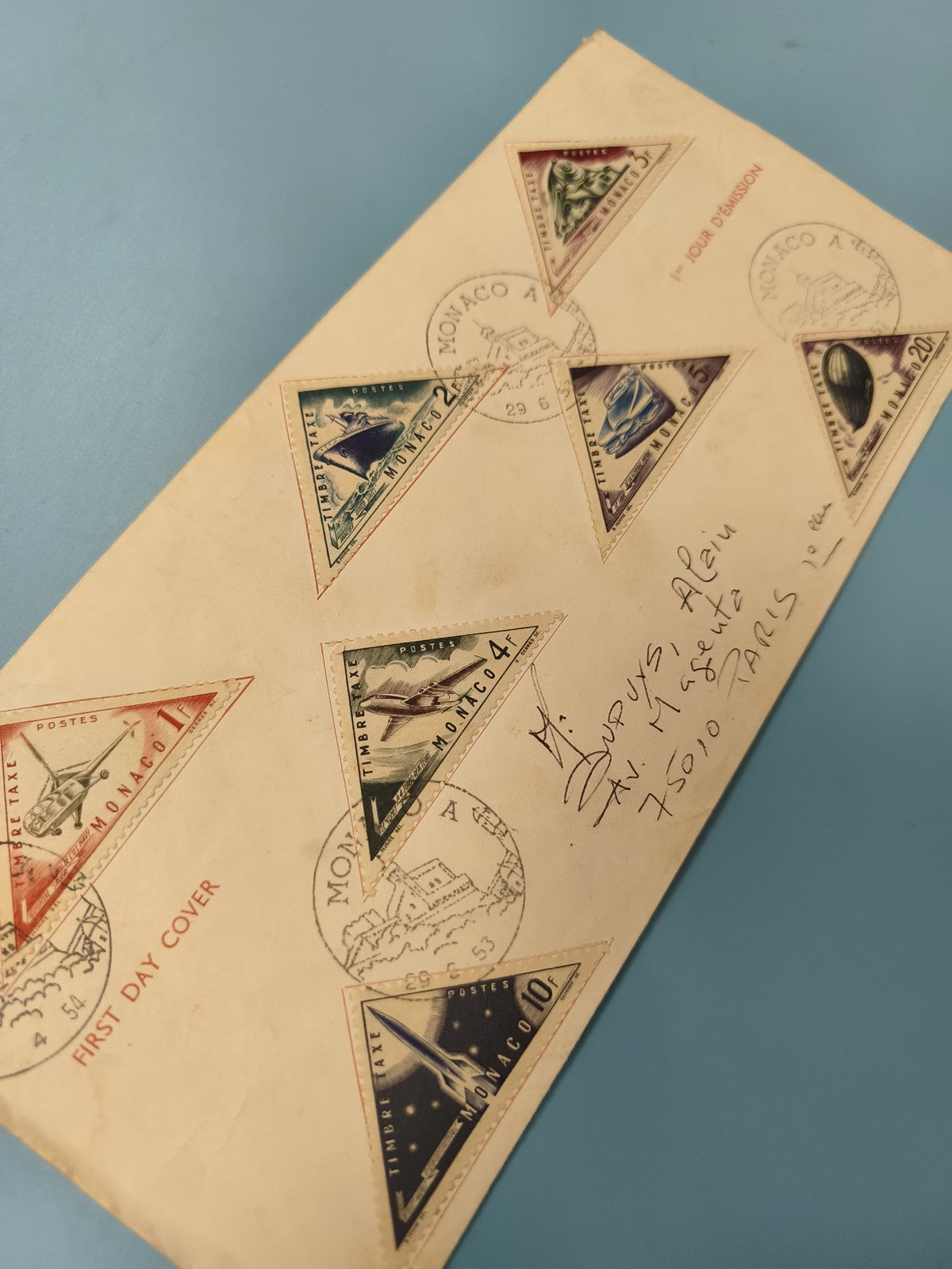Enveloppe FDC Monaco timbres triangulaires aviation premier jour d'émission