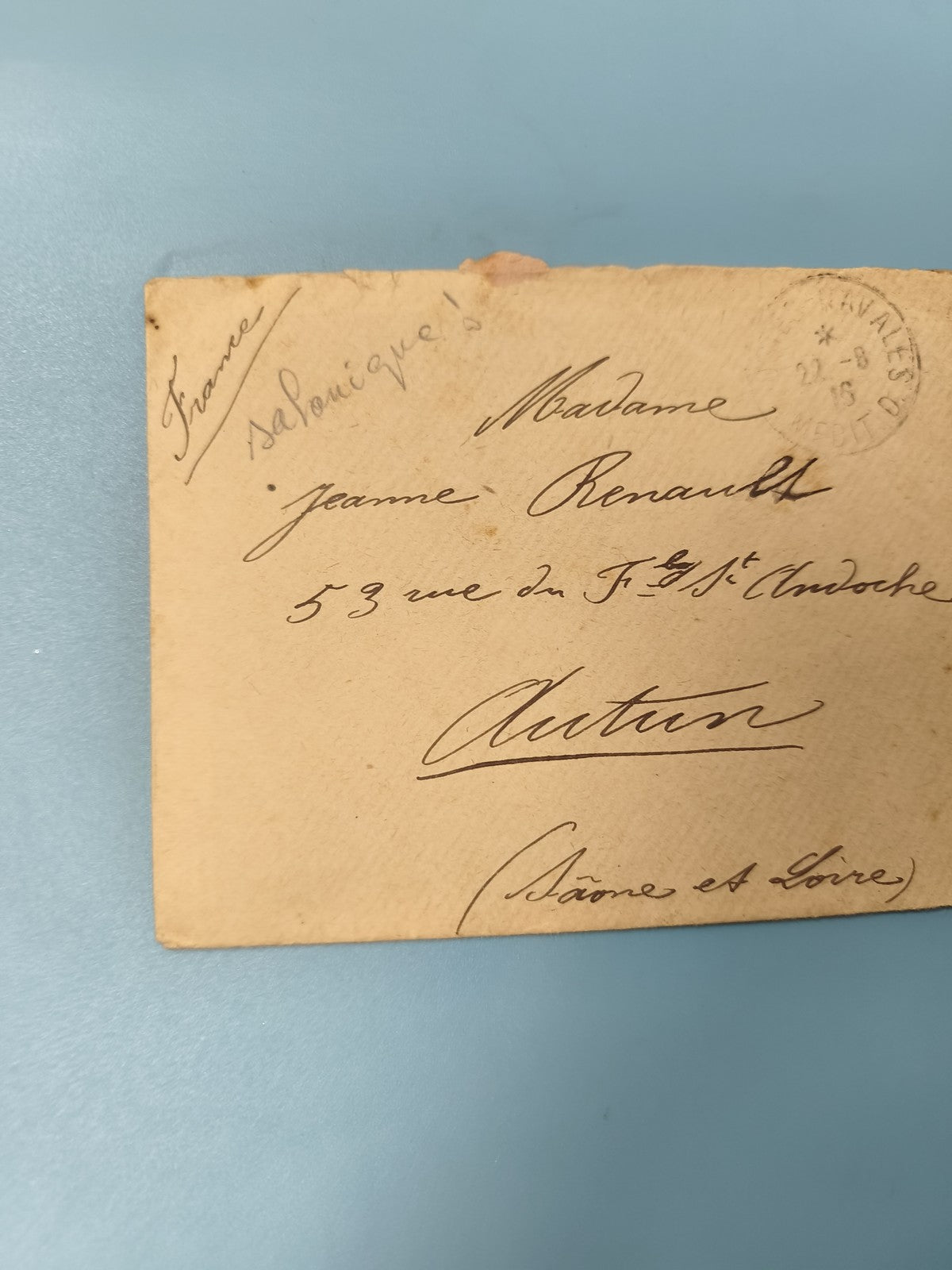 Ancienne enveloppe oblitérée début XXe France Salonique philatélie vintage