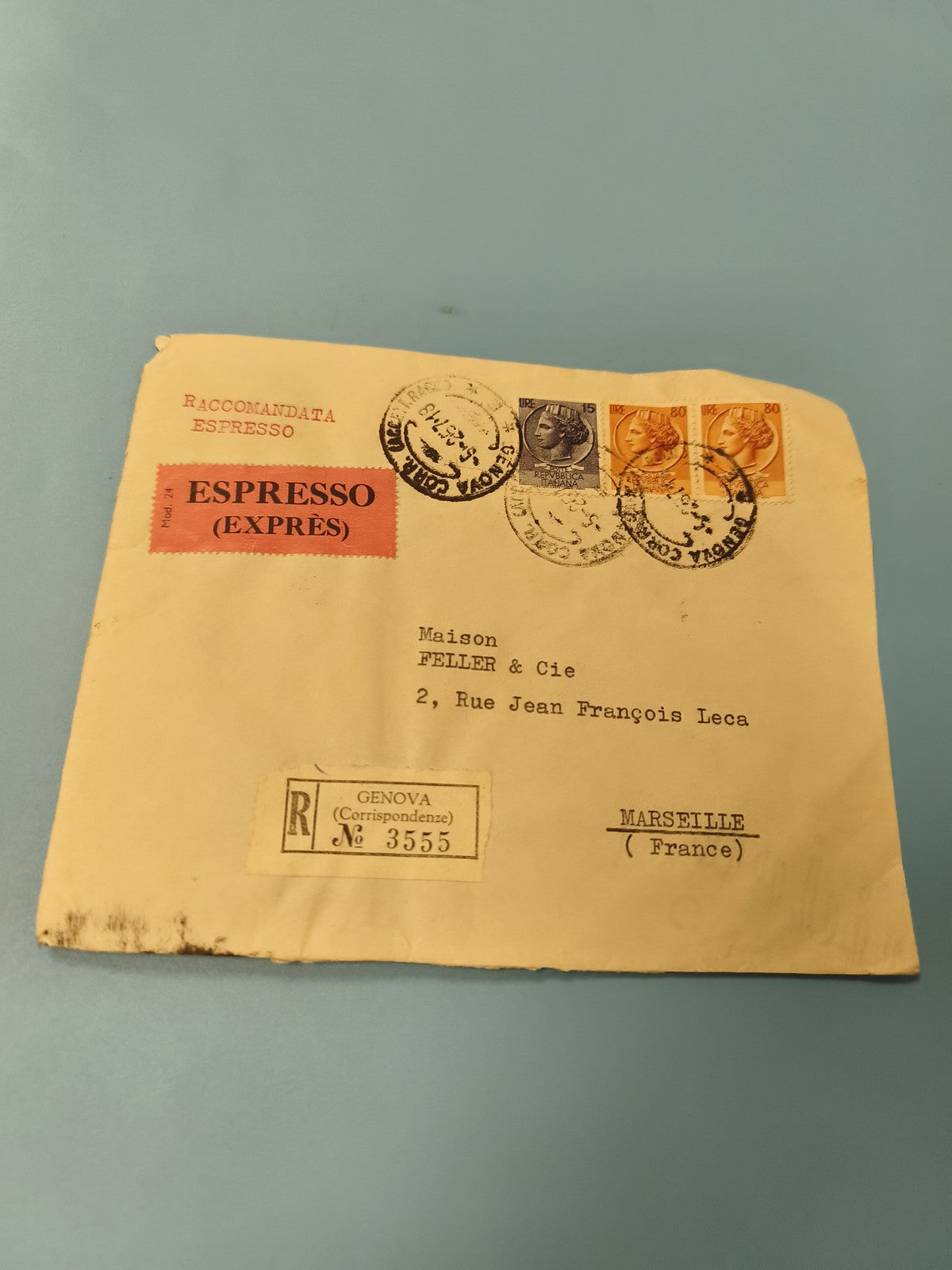 Ancienne enveloppe Espresso oblitérée, timbres Italie, recommandé, philatélie