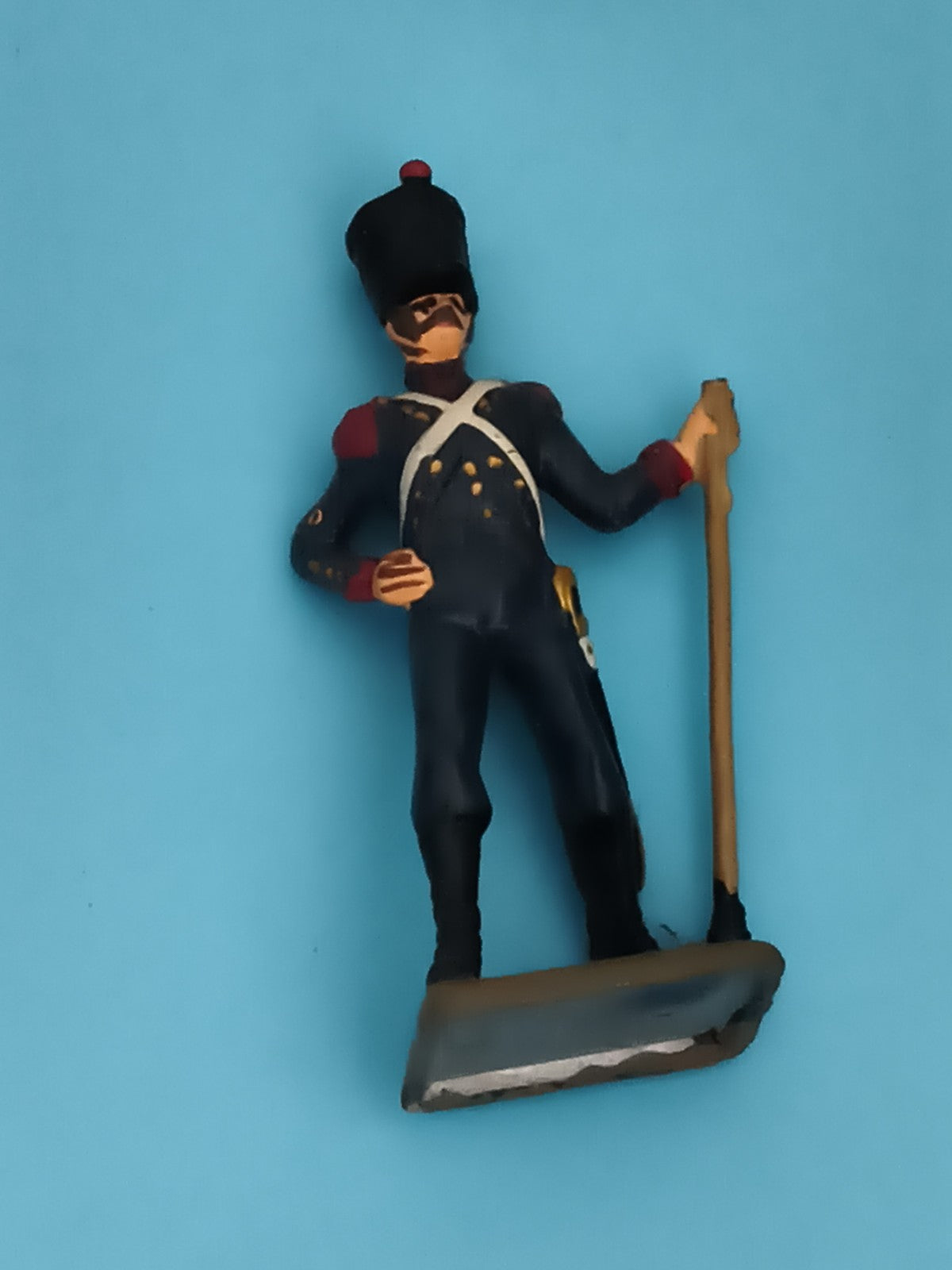 Figurine soldat ancien plomb uniforme empire bleu base rectangulaire vintage