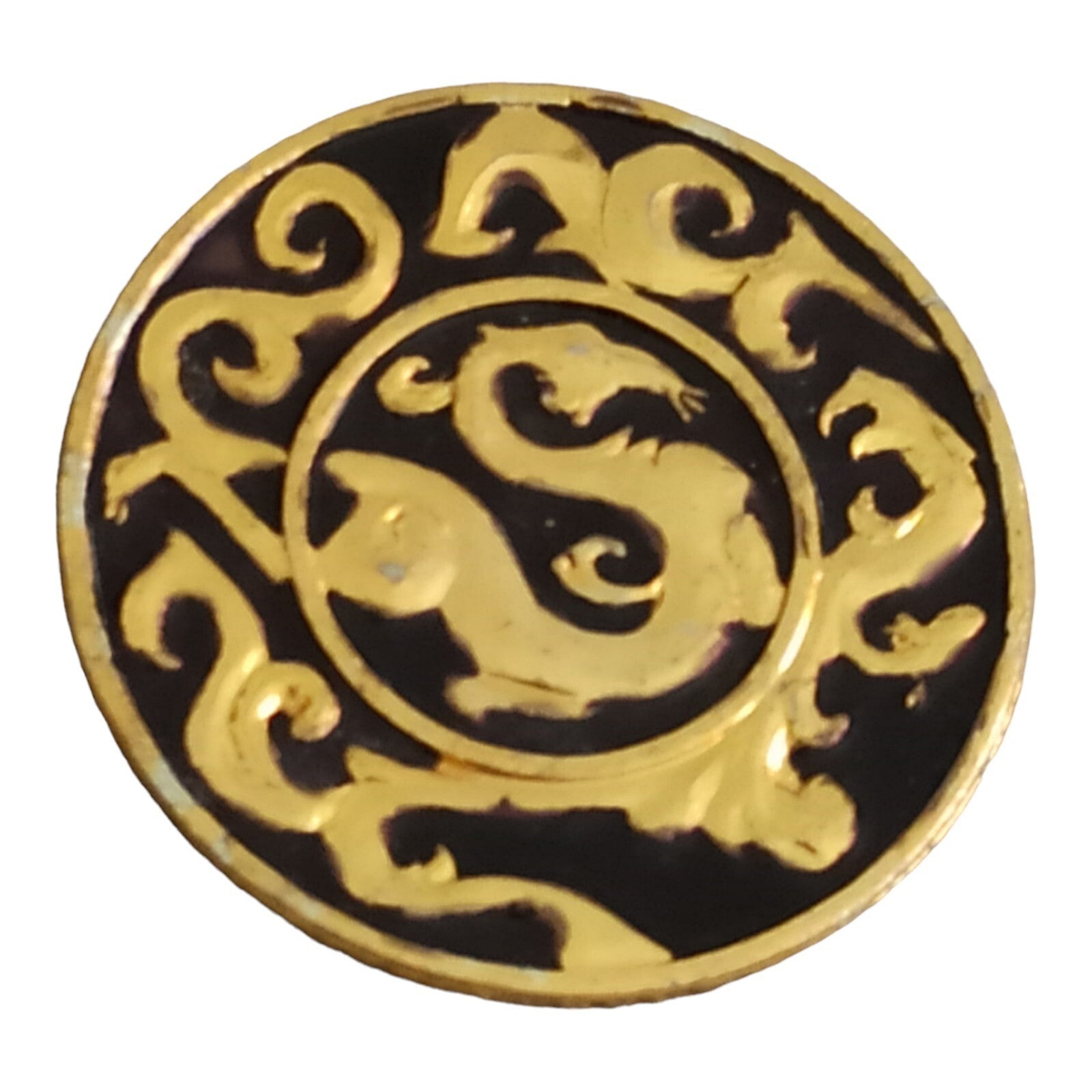 Broche ronde dragon doré style chinois Xi'an musée décor noir or
