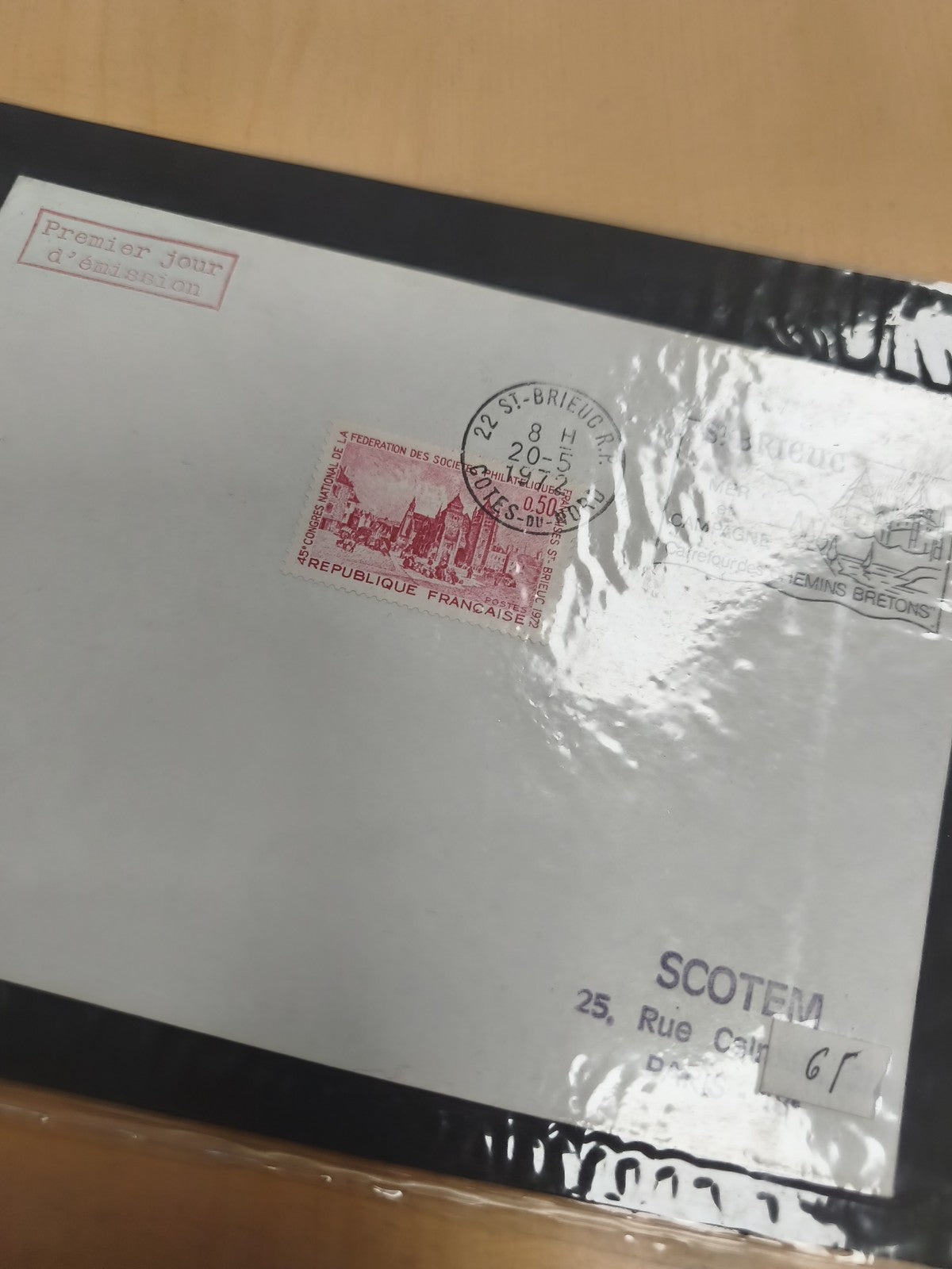 Enveloppe Premier Jour St-Brieuc 1972 timbre 0,50 F Fédération Philatélique