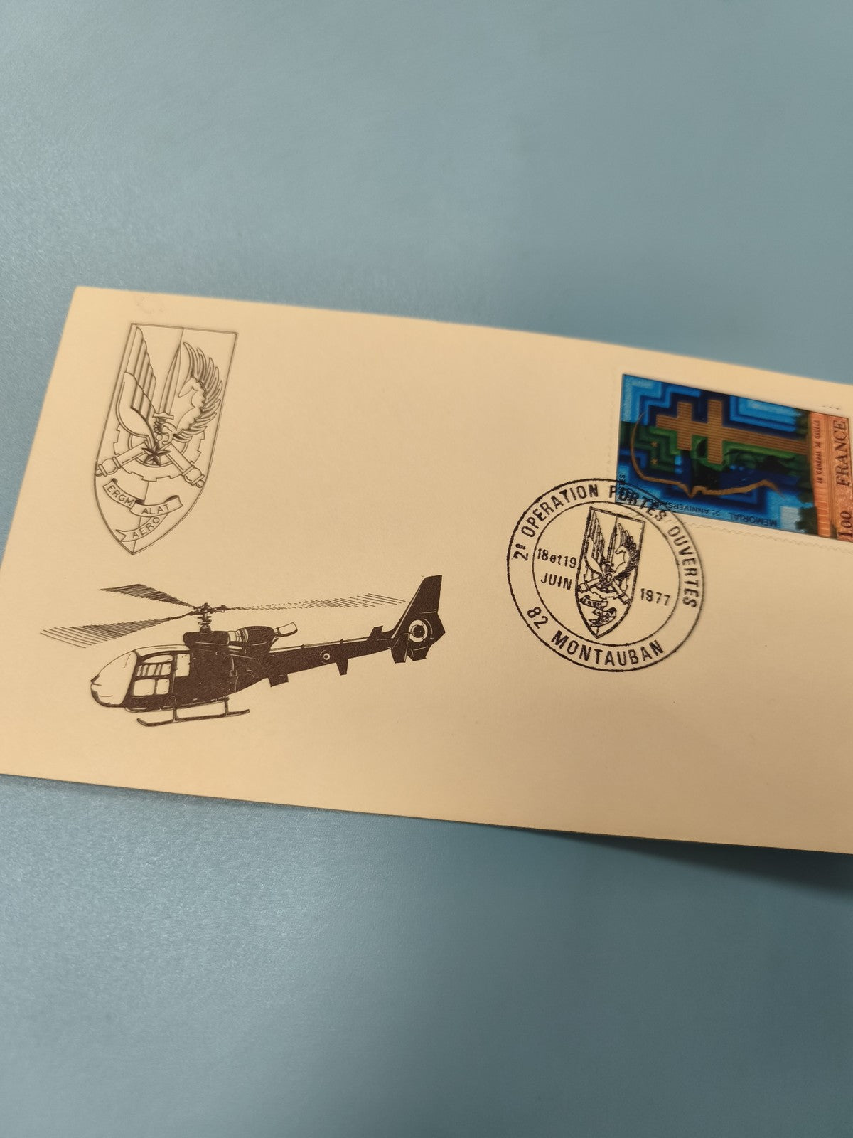 Enveloppe premier jour FDC Montauban 1977 hélicoptère timbre France