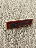 Pin's vintage REGIT logo R, badge rétro rectangulaire rouge noir (Ref 1)