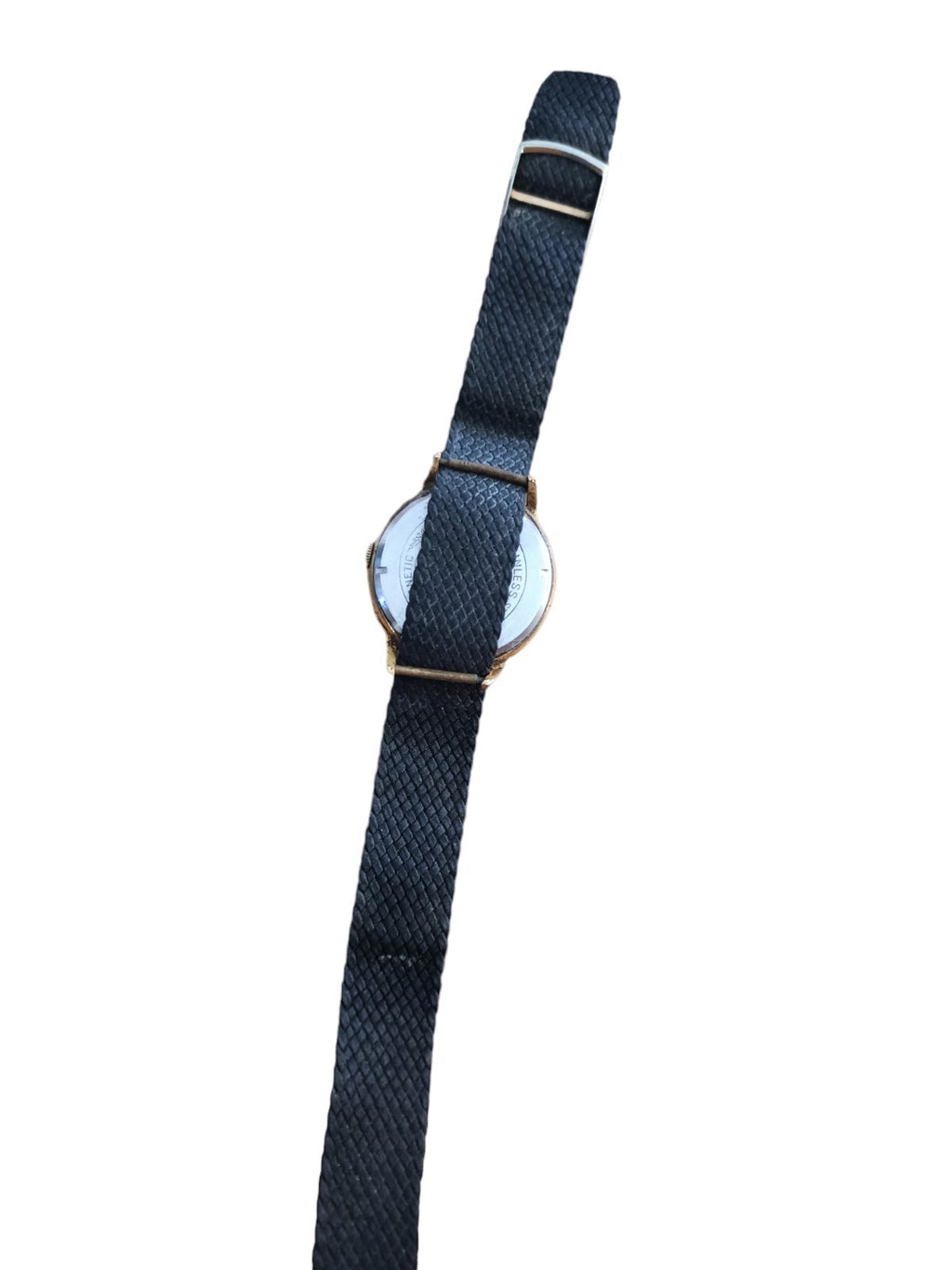 Montre vintage LEX Incabloc automatique cadran blanc, bracelet tressé bleu