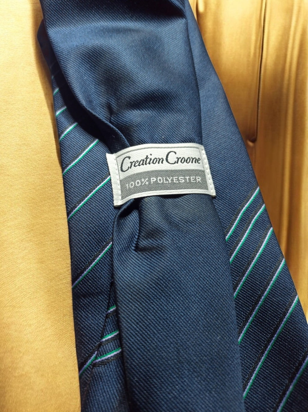 Cravate vintage rayée bleu marine vert LNG Creation Croone rétro homme