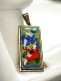 Pendentif ancien émaillé rectangulaire vintage, bijou créateur abstrait rétro