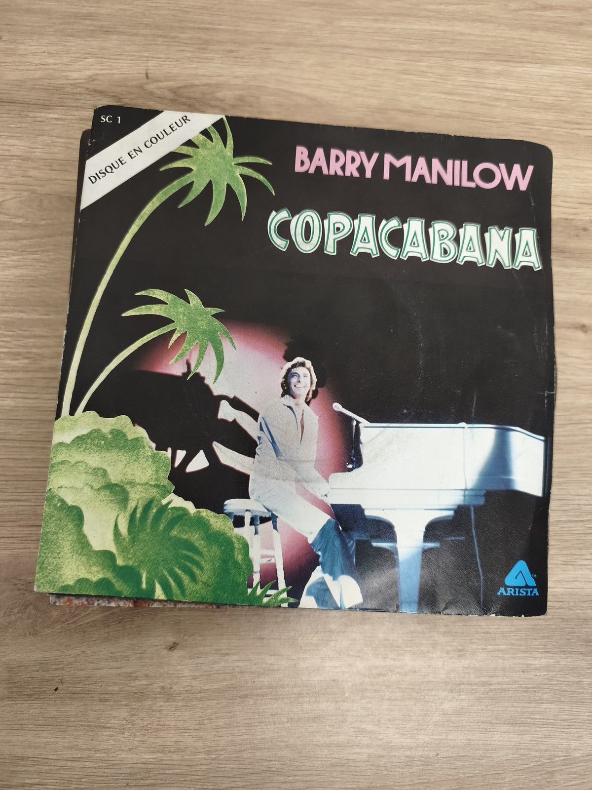 Vinyle 45T Barry Manilow Copacabana disque couleur pochette illustrée Arista