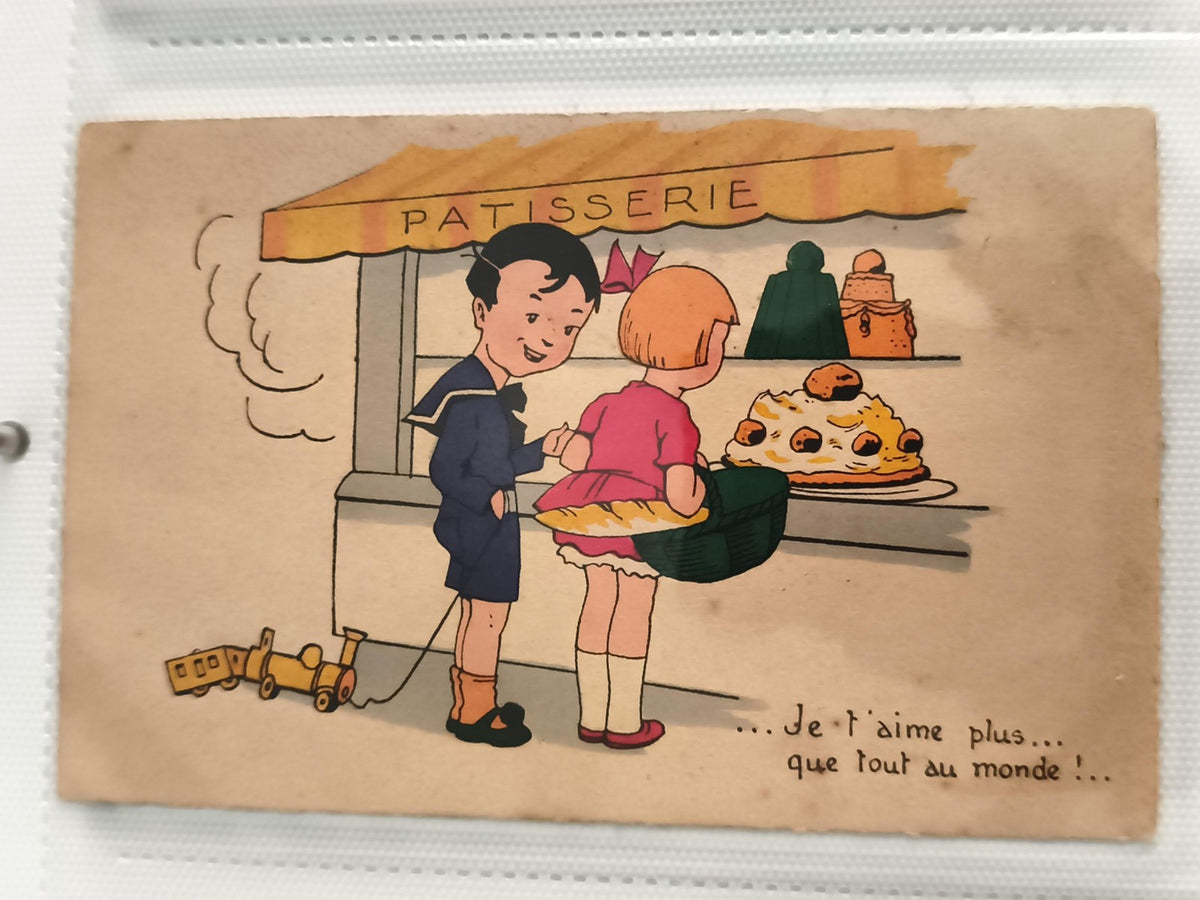 Carte postale ancienne illustrée enfant pâtisserie humour vintage