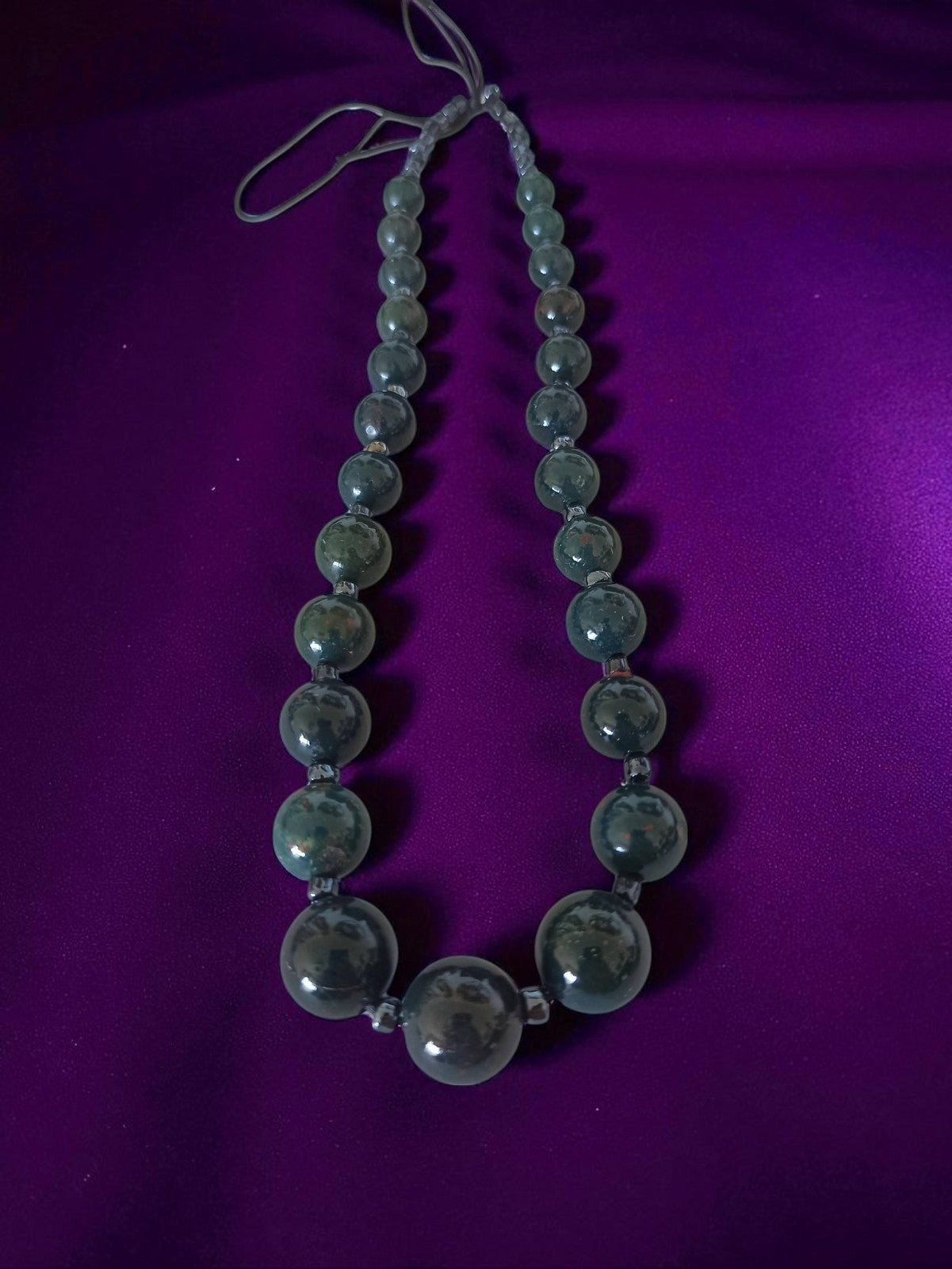 Collier vintage perles jade ou aventurine vert translucide bijou ancien