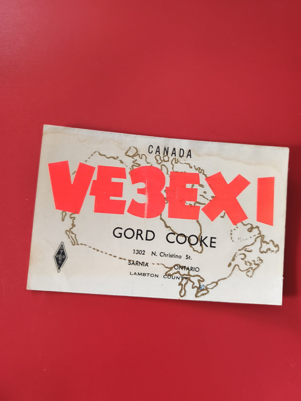 Carte radio VE3EXI Canada Sarnia Ontario avec carte géographique et inscription