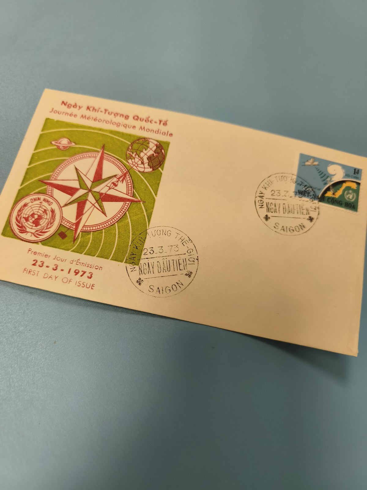 Ancienne enveloppe FDC Vietnam 1973 Journée Météorologique timbre Saigon