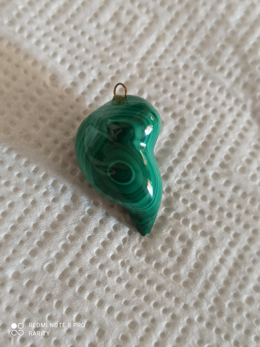 Pendentif vintage cœur ondulé en malachite authentique vert, bijou rétro