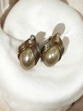 Paire boucles d’oreilles vintage rétro clip perle cabochon strass ancien bijou