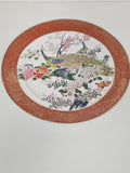 Grande assiette décorative japonaise paons fleurs dorée cachet rouge Made in Jap