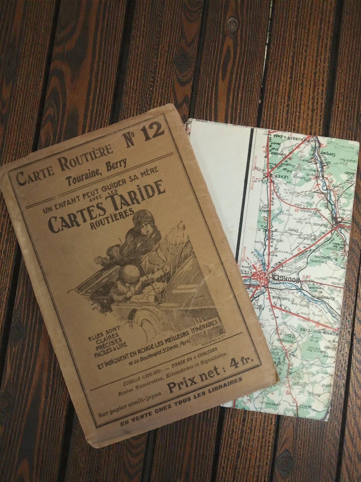 Carte routière ancienne Taride n°12 Touraine Berry vintage déco auto
