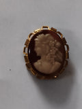 Broche camée vintage femme profil, monture dorée, bijou rétro ancien