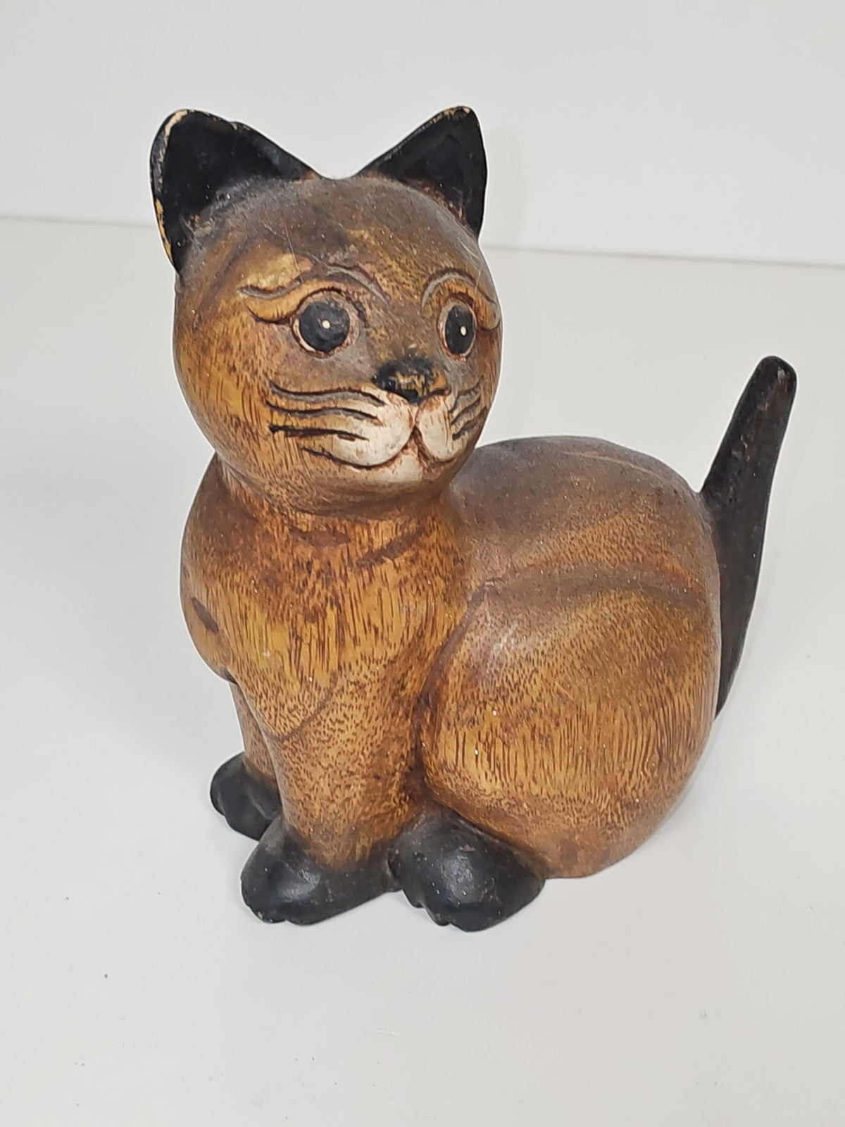 Vintage Holzkatzenstatue Alte Skulptur Retro Deko Tier Sammlerstück ant