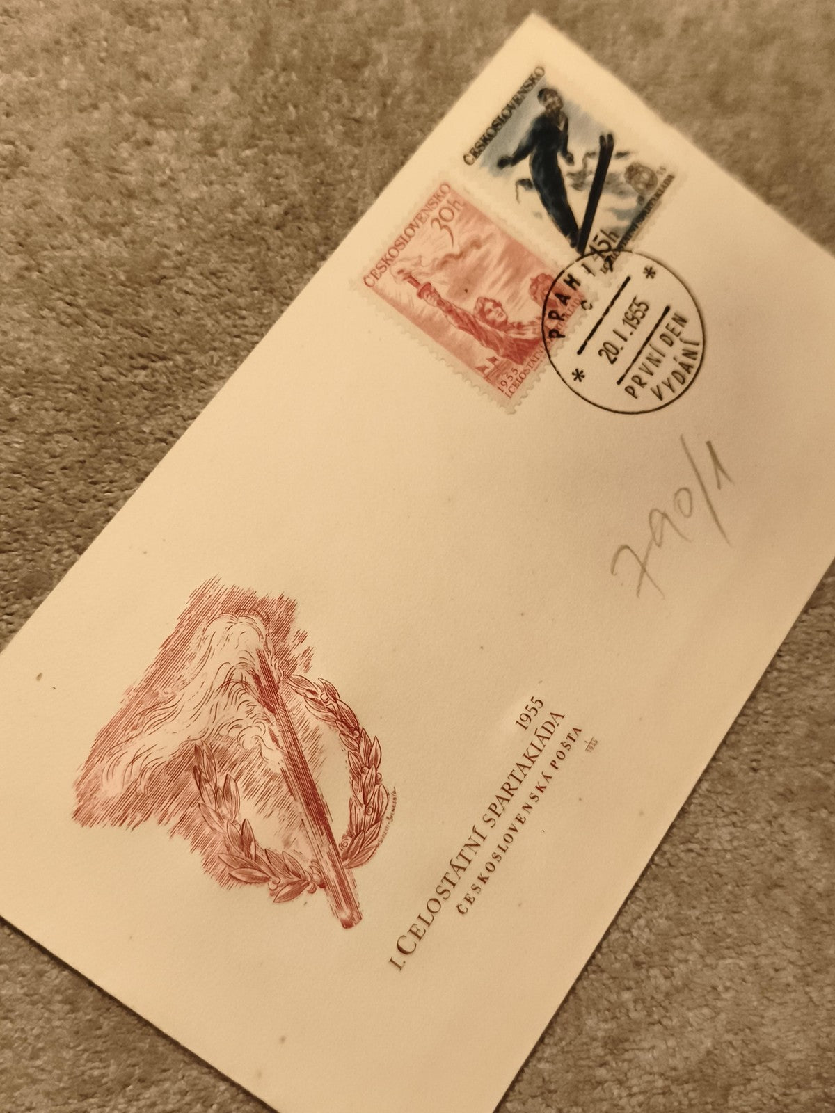 Carte Premier Jour Tchécoslovaquie 1955 Spartakiade timbres oblitérés philatélie