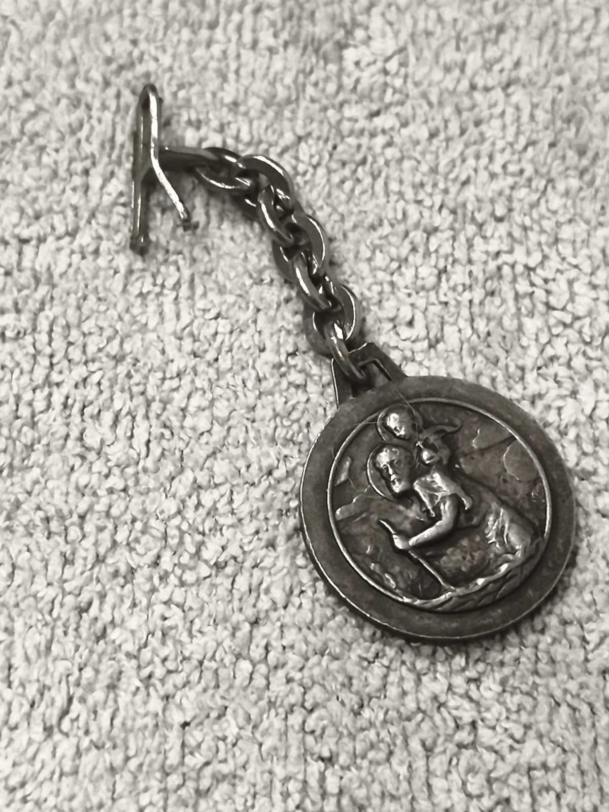 Médaille ancienne Saint Christophe, pendentif religieux, métal, chaîne vintage
