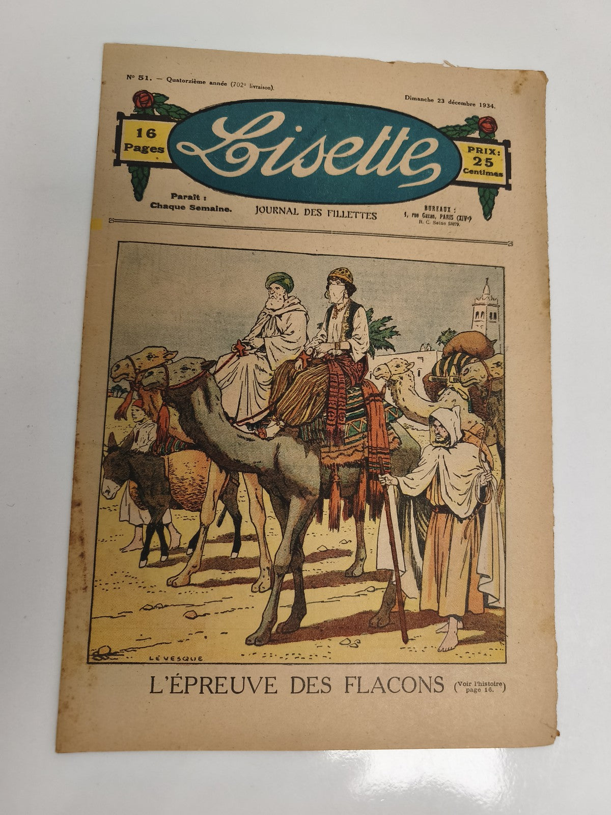 Ancien journal Lisette 1934 illustré, L’Épreuve des flacons, vintage presse fill