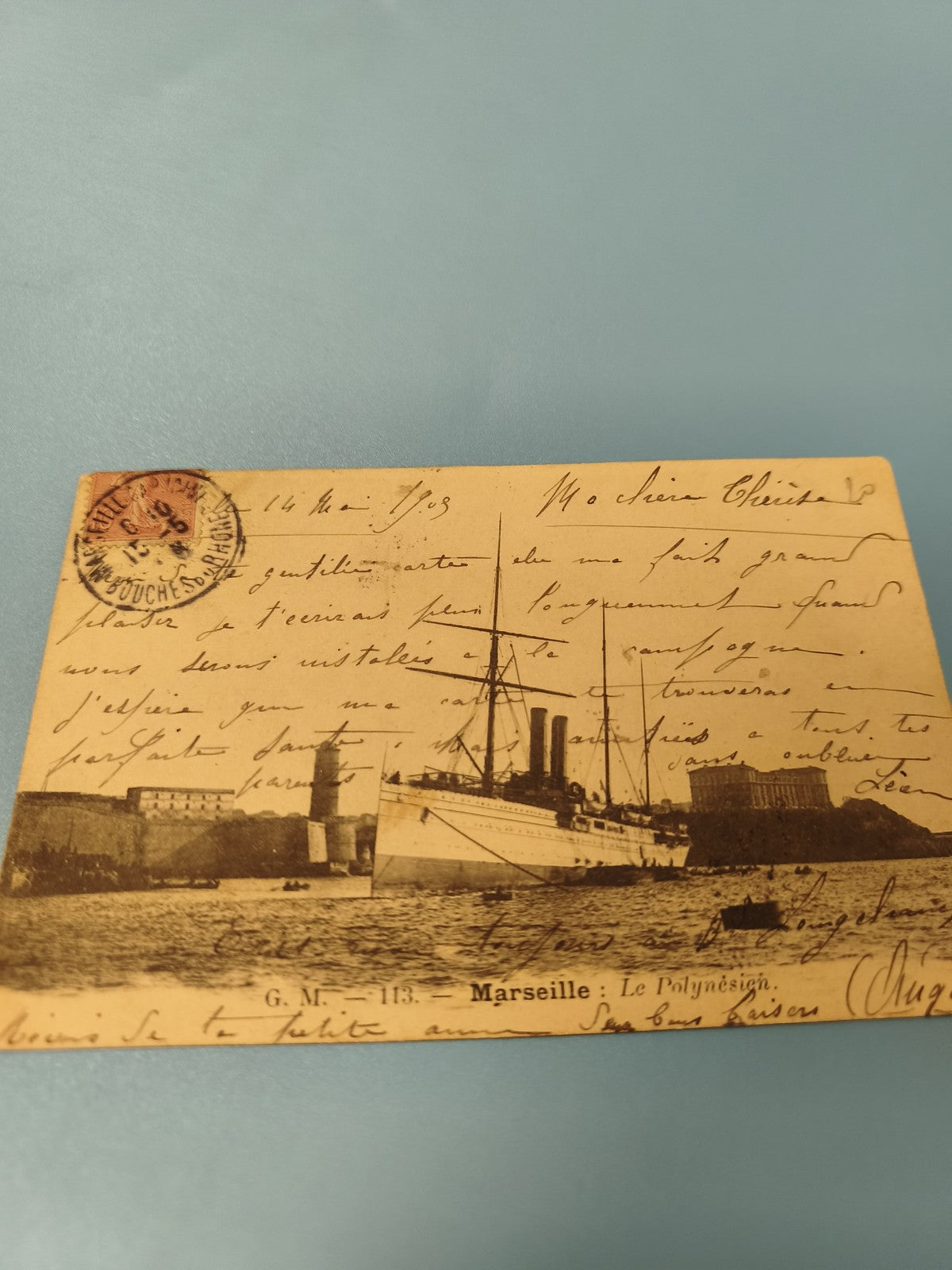 Carte postale ancienne CPA Marseille Le Polynésien paquebot écrite 1903
